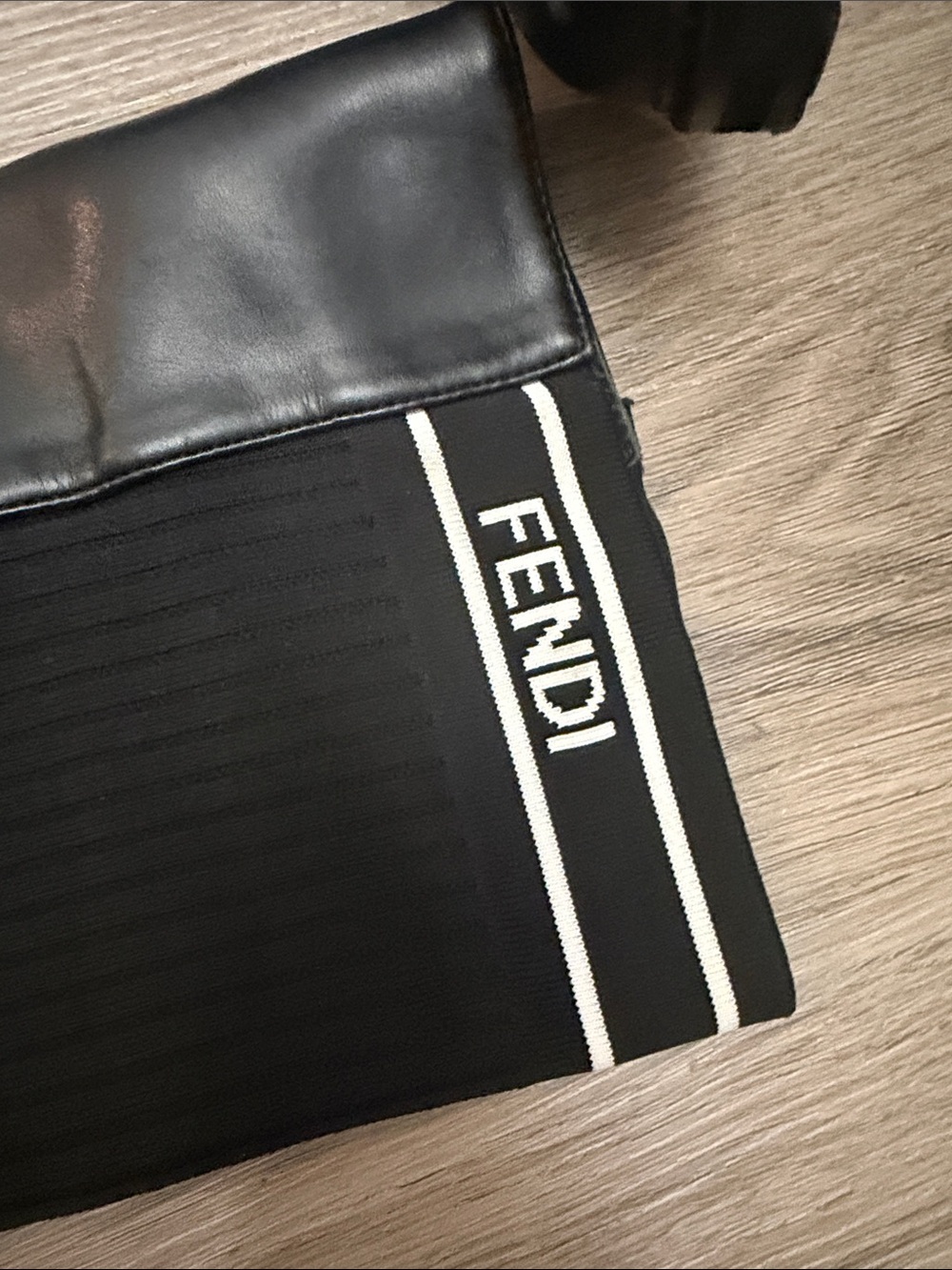 Fendi Black Ribbed Over-the-Knee Leather Boots with Logo Trim - Picture 2 of 14